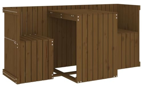 PUGYNBK Balkonmöbel-Set 2-Sitzer Honigbraun Massivholz Kiefer, bestehend aus einem Tisch und Zwei Stühlen mit Latten-Design, stabil und langlebig für Terrasse und Garten.