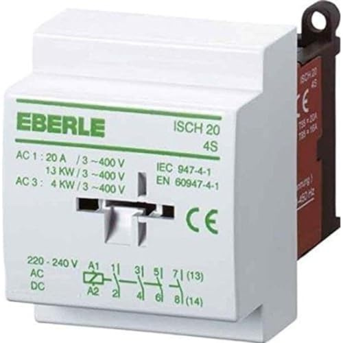 Eberle Controls 049095140000 Installationsschütz ISCH 20-4 S (brummfrei, mir Gleichrichter, Nachfolgetyp von ISCH30-4 S, 20 A, 4 S, AC 230 V)
