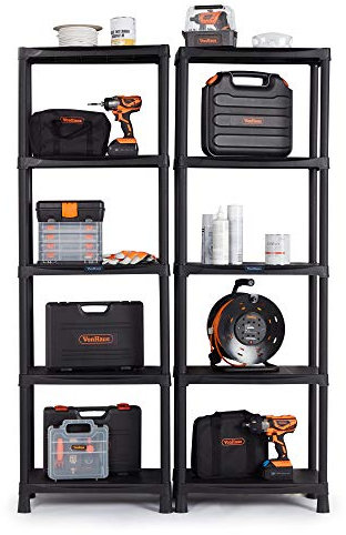 VonHaus 5 Tier Plastic Shelving Unit Pack of 2 - Weatherproof Shed Storage - Lightweight, Compact & Easy to Build