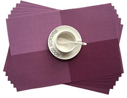 Addfun®Tischsets,Waschbar Gitter bunt Farbe Tabelle Mats rutschfest Isolierung PVC Mats für Esstisch(Lila, 6er Set)