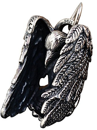 ForFox Schwarz 925 Sterling Silber Adler Anhänger 3D Vogel Schmuck für Herren Damen