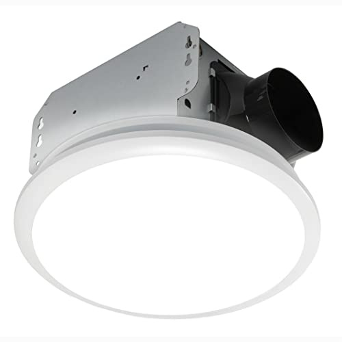 Homewerks Worldwide 7141-50 Bathroom Fan Integrated LED Light Ceiling Mount Exhaust Ventilation 1.0 Sones 50 CFM, White | 1000 Lumens, 4000K CCT, 30000-hr Lifespan, Dimmable, No-Cut Install, Galvanized Steel Housing, Bathroom Fan with Light