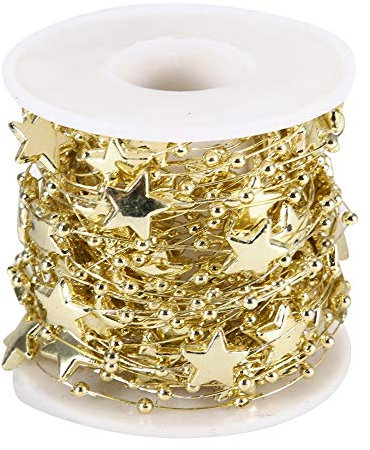 10 Meters Beaded Ribbon Garland, Golden Christmas Tree Star Garland for Sewing, Wedding Bouquets, Cakes, Holiday Decorations