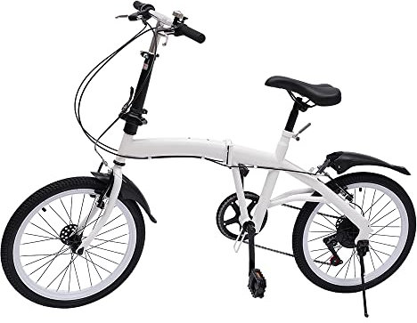 OUKANING Weiß 20 Zoll Faltrad Klapprad Erwachsene Klappfahrrad 7 Gang Fahrrad Doppel V Bremse Schnellfaltsystem
