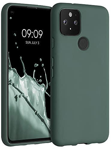 kwmobile Hülle kompatibel mit Google Pixel 5 Hülle - weiches TPU Silikon Case - Cover geeignet für kabelloses Laden - Tannengrün