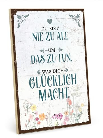 TypeStoff Holzschild mit Spruch – Glück – Vintage-Look mit Zitat als Geschenk und Dekoration zum Thema Jugend und Hygge - HS-00808
