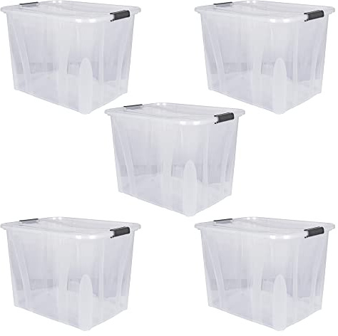 goodsforbusiness Aufbewahrungsbox + Deckel 5er Set, transparent versch. Gr. stapelbar | Lebensmittelbox Transportbox Vorratsbox Lagerbox Kunststoffbehälter (L 51 x B 38,5 x H 36,8 cm - 55l)