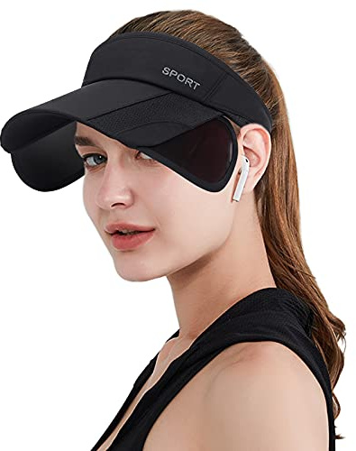 Peicees Sombrero de visera de ala ancha para mujer, visera de golf, sombrero de protección solar para playa, jardín, tenis, correr, sombrero de parasol