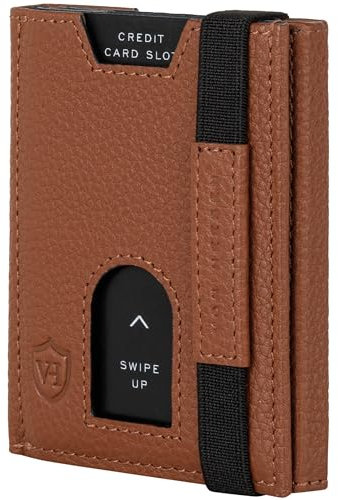 VON HEESEN Slim Wallet mit XL Münzfach & RFID-Schutz - Leder Geldbeutel - Mini Geldbörse für Herren und Damen - Kartenetui Echtleder Karten Portemonnaie klein - Kreditkartenetui Cognac-Braun