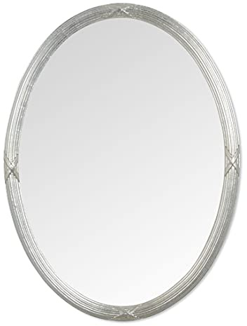 MO.WA Wandspiegel oval 57 x 67 Silber Klassischer Spiegel versilbert, Made in Italy, Ovaler Dekospiegel Dekorativer Spiegel Hängespiegel im Antiken Stil