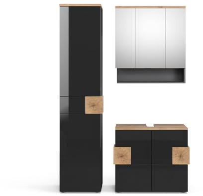 Vicco Badmöbel-Set Eden, Anthrazit, 73 cm | besteht aus Waschbeckenunterschrank, Spiegelschrank und Hochschrank
