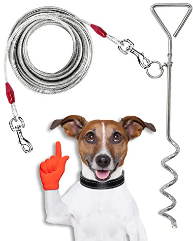 Cable de amarre para perro de 10 pies [3 m] con 16 pulgadas [40 cm] de acero resistente en espiral para perro exterior correa de gancho para perros (espiral, 3 m (10 pies)