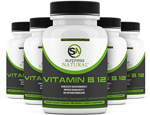 Surpresa Natural Vitamin B12 Tabletten I 5 x 240 Stück I Mit 500 µg Vitamin-B 12 aus Methyl- & Adenosylcobalamin I Vorrat für 40 Monate I Vitamin-B-Komplex hochdosiert I 100% vegan & natürlich