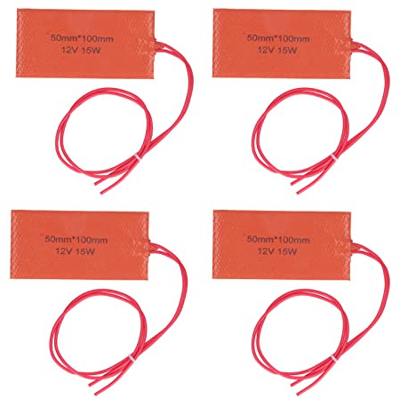 Silikon Värmematta 4-pack 50x100mm, 12V 15W Flexibel Värmedyna, 200℃ Värmebeständig Uppvärmningsplatta för Industriell Utrustning
