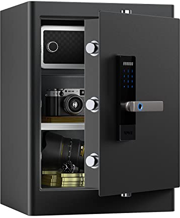 RPNB Deluxe Home Safe and Lock Box, Smart Touch Screen Biometric Fingerprint Security Safe Box with Voice Prompt, One-touch Unlock, Dual Warning, Interior Box, Suitable for Home Office Hotel, 80L