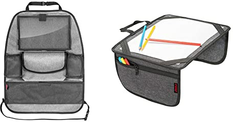 reer Autorücksitz-Organizer TravelKid Entertain mit Tablet-Fach schmutzabweisend viele Taschen grau & Malunterlage für unterwegs TravelKid Play leicht und stabil praktische Taschen grau