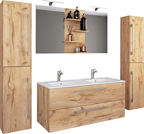 VCM Badmöbel Waschtisch 177x150 cm 4 Türen 10 Fächer mit Stauraum | Waschplatz mit viel Ablagefläche - für großzügige Bäder - geeignet für Familien - Holzwerkstoff, Keramik