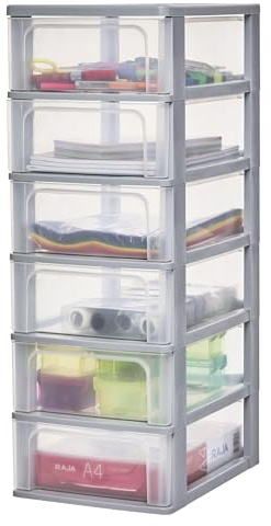 Iris Ohyama, Schubladen Organizer, 6 Mittlere Schubladen, Grau, OCH-2006 | Easy-Pull-System, A4, A5 & A6 Format, Schreibtisch Organizer für Büro, Schreibwaren, BPA-frei
