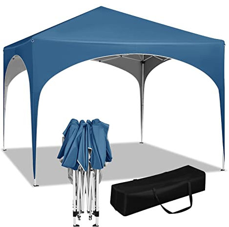 WOLTU Pavillon Faltbar wasserdichter Faltpavillon Sonnenschutz Event Gazebo Gartenpavillon auf Terrasse Camping Festival mit Halbmonddach Pagodenzelt des Halbkreises aus Oxford Metallrahmen 3x3m Blau