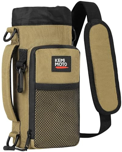 KEMIMOTO Water Bottle Holder Bag, Water Bottle Carrier with Adjustable Shoulder Strap, Water Bottle Pouch Holder for Hiking, Camping, Fishing, Compatible with YETI 32 oz, 40 oz, 64 oz, Brown, 64 oz