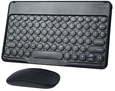 Wireless Bluetooth Keyboard and Mouse Set,QWERTY layout Round Keys Cordless Rechargeable 10“Ultra Slim Cordless 1200DPI Portable Keyboard and Mice Combo for Windows/iOS/Android PC/Laptop/iPad(Black)