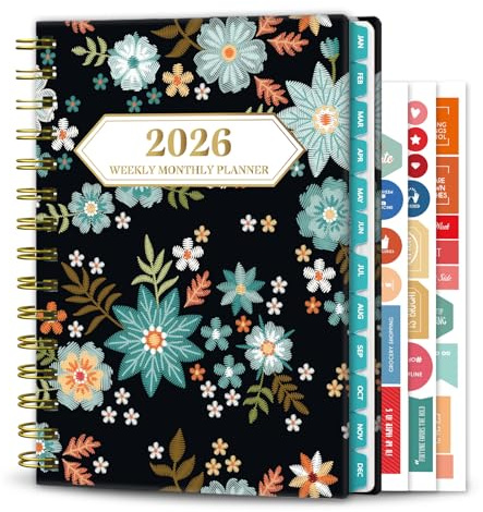 Ymumuda 2026 Planner, Daily Weekly and Monthly Planner，Jan 2026 - Dec 2026, 8.4 x 6.3, 2026 Calendar Planner Book with Tabs, Spiral Notebook with Inner Pocket for Office Home School Supplies