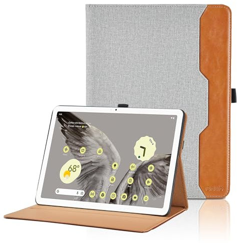 Hülle für Google Pixel Tablet 2023 11 Zoll, Business PU Leder Schutzhülle, Multi-Winkel Ansehen Folio Case Dokumentschlitze und Stand Funktion für Google Pixel Tablet 2023 - Grau