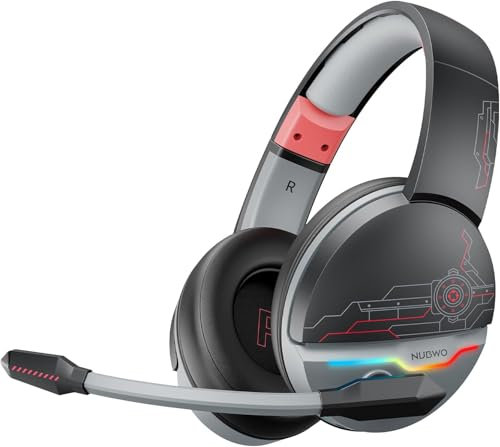 NUBWO G08 Dual Wireless Gaming Headset with Microphone for PS5, PS4, PC, Mobile, Tablet: 2.4Ghz Wireless + 5.3 Bluetooth - Lightweight - RGB Light - Red