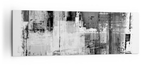 ARTTOR Bilder auf Leinwand 160x50cm Wandbild Abstrakt Schwarz-Weiß - 5192 | Hallo UND Abstraktion Panorama Groß XXL Wanddekoration Wohnzimmer Schlafzimmer Wanddeko Wand Kunstdruck Wandkunst ARTTOR
