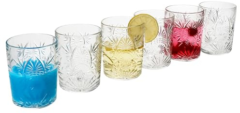 MamboCat 6er Set Starla Whisky-Tumbler I 280ml, Höhe 10,5cm I für 6 Personen I klares kleines Cocktailglas mit Relief I transparente Partygläser I Trinkgläser, Softdrink-Glas, Wasserglas
