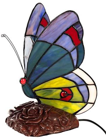 Birendy Lampe im Mosaik-Stil Figurenlampe Katze, Fisch, Pferd Schmetterling Dekorationslampe Glaslampe, Leuchte,Tischlampe, Tischleuchte (Schmetterling-201)