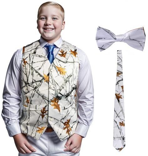 GSQWAHS Camo Vest For Boys Camouflage Boy Wedding Dress Vest Clothes For Hunting Fishing - White 8 BOY 3PC Set