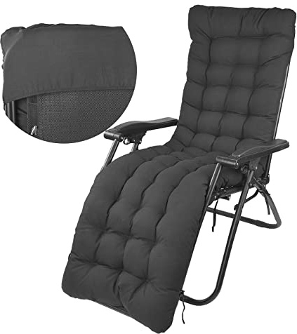 wawofun Sun Lounger Cushions Only, 170 * 53cm Garden Sunlounger Cushions with Top Cover Garden Recliner Chair Seat Pads Sunbed Cushion for Indoor Outdoor Patio Yard Beach (Black)