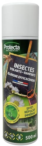 Protecta® - Répulsif Insectes Volants & Rampants - Éloigne Mouches, Moustiques, Punaises de Lit, Cafards, Fourmis & Puces - Pyrèthre + Citronellal – Formule Innovante - Action Immédiate