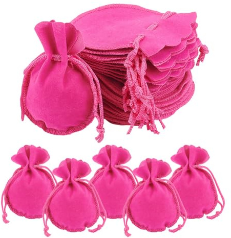 nbeads 40 Stück Samt Taschen, 9x7cm Samt-Schmuck Aufbewahrungsbeutel mit Kordelzug Süßigkeiten-Geschenk-Taschen Weihnachten Hochzeit Geschenk Verpackungstaschen für Schmuck Party Favors, Hot Pink