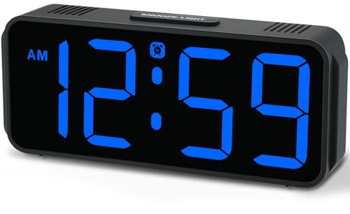 Peakeep Small Digital Alarm Clock Plug in for Bedrooms Bedside, Tiny Electric Clock Large Big Numbers Display with Battery Backup for Desk Table, 6 Dimmers, 5 Adjustable Alarm Volumes (Blue)