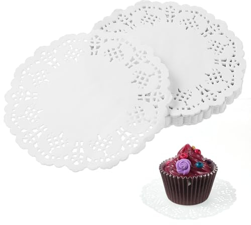 150 Pieces Paper Doilies Round 11.5cm Doilies for Food, White Disposable Doilies Lace Paper Doily, Round Paper Placemats for Cakes Desserts Crafts Party and Wedding Tableware Deco(White)