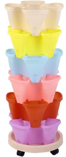 Maceta apilable para fresas, hierbas, flores, verduras, maceta tridimensional de 6 niveles con bandeja extraíble, ideal para el jardín en casa