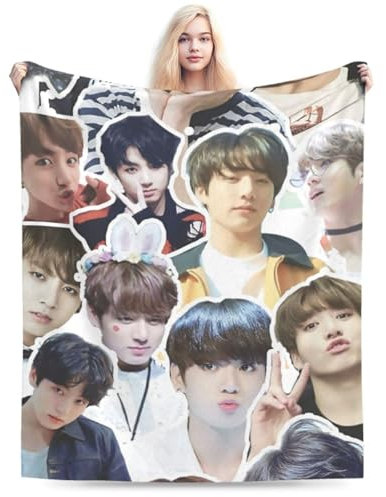 QapLWczK Jungkook Jeon Jung Kook Weiche und bequeme warme Fleece-Überwurfdecken, Yoga-Decken, Stranddecke, Picknickdecke, Geschenk für Schlafsaal, Büro, Dekoration, Sofa, Bett, Camping, Reisen, alle