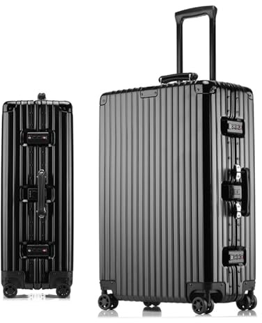 Meoky Retro Gepäck Große Koffer Rollkoffer Hartschalen-Koffer Handgepäck Haltbares PC + ABS Handgepäck TSA Zertifiziert,Schwarz,26IN