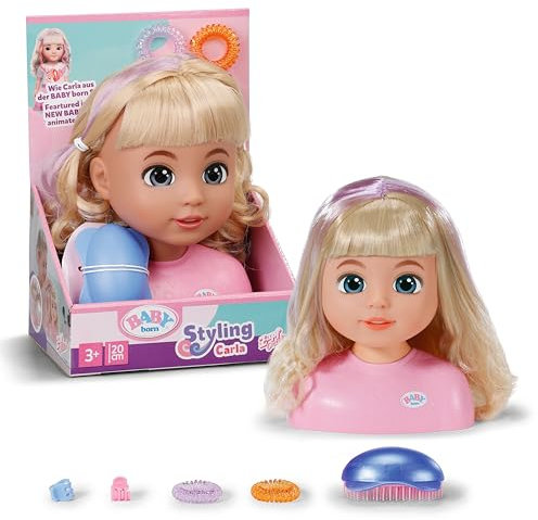 BABY born Stylingkopf Carla - Frisierkopf mit hochwertigem Nylon-Haar - Inkl. Haarspangen, Bändern & Bürste - Geeignet für Kinder ab 3 Jahren