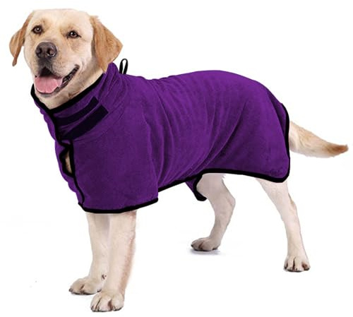 Hixingo 2024 Hundebademantel für Kleine Große Mittelgroße Hunde, Extra Saugfähig Hunde Bademantel Mikrofaser mit Klettverschluss Und Verstellbarem Gummizug (XXL,Lila)