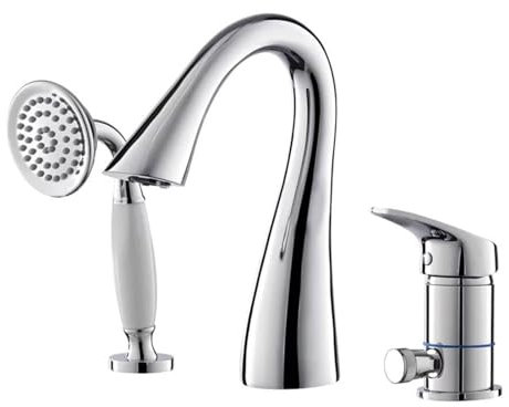 Wannenarmatur mit Brause 3-Loch Badewannenarmatur Chrome Mischbatterie Dusche Retro Wasserhahn Schwanenhals