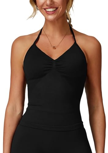ABOCIW Damen Impact Longline Trägertop Neckholder Sport-BH ärmellos Gym Yoga Workout Tank Tops mit BH, Schwarz, X-Small