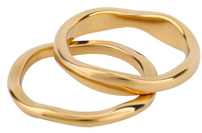 Mikovivi 2 Anillos Apilables Dorados Talla 9, 1,9 cm Nudillos de Mujer Chapados en Oro Exquisitos con Ondas Gruesos y Finos para Dedo de Compromiso Regalo para el Pulgar Aniversario Cumpleaños