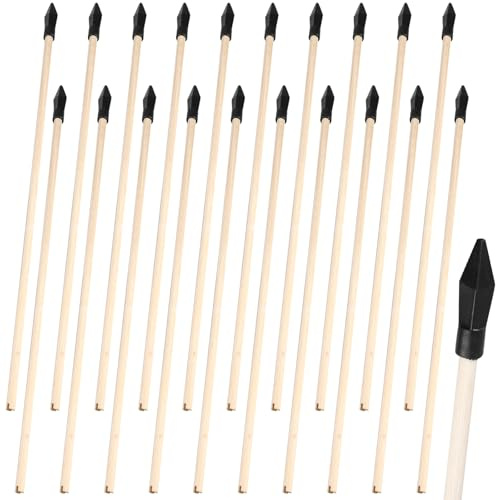 Lot de 20 flèches en bois de 45 cm de rechange en bambou avec pointe en caoutchouc pour tir à l'arc - Flèches en bois de haute sécurité pour débutants - Flèches de tir à l'arc - Pour les débutants
