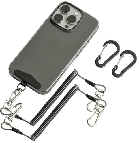 muuee Phone Lanyard with Metal Tether Tab, Stretchy Anti Theft Phone Wrist Strap, Anti-Drop Outdoor Hiking Skiing Cycling Climbing, Compatible for iPhone and Most Smartphones (Black+Black)