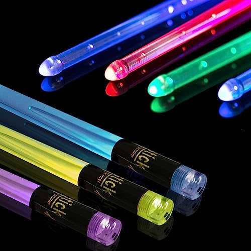 Light Up Drum Sticks Rechargeable: 15 Color Changing Led Drum Stick Glow In The Dark - Personalized Drumsticks with Storage Bag for Adults Drummer Gifts Cool Drum Accessories (1 Pair)