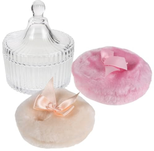 DECORNIJIA 1 Set de Borla de Polvos Sueltos con Caja de Vidrio Diseño de Lazo Adorable para Cuidado Detallado de Bebés