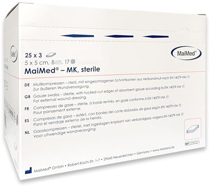 Sterile Kompressen 5x5 cm – 75 Stück Mullkompressen 8-lagig, fusselfrei – Mulltupfer steril & Wundauflagen nicht haftend für Verband & Pflege